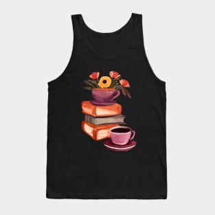 Books Flowers and Coffee Cup, Cute Watercolor Tank Top